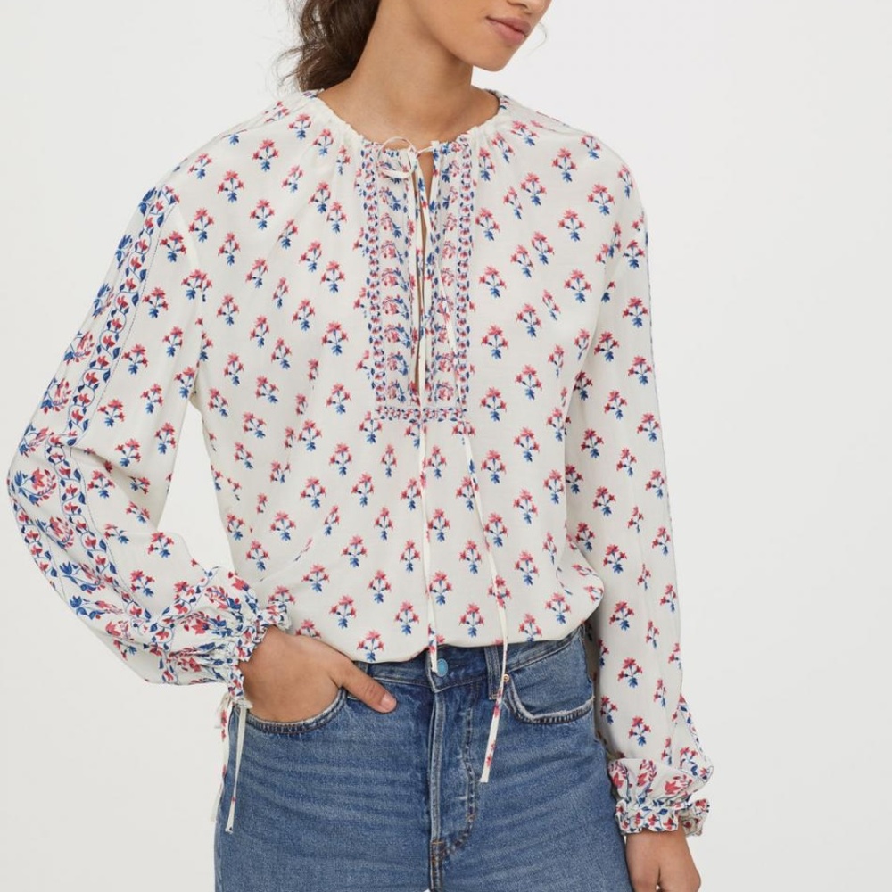 H&M Bohemian Floral Blouse with Ties